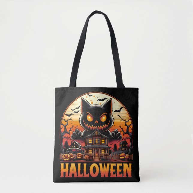 Tote Bag Chat Monster éffrayant Haunted Maison Halloween (Devant)