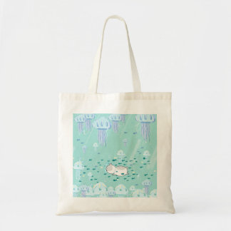 Tote Bag chat nager avec poissons et méduses