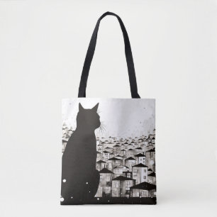 Tote Bag Chat Nature paisible Prairie Sketch Style de dessi