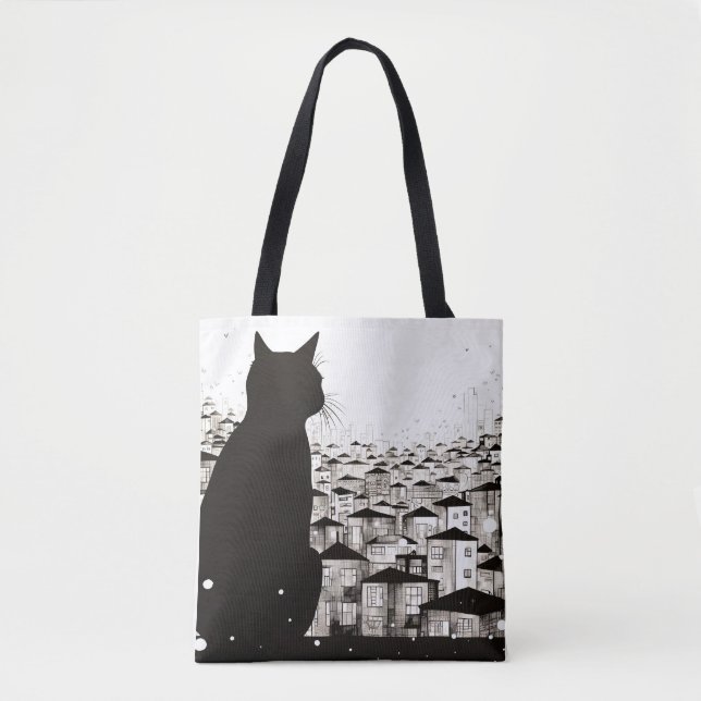 Tote Bag Chat Nature paisible Prairie Sketch Style de dessi (Devant)