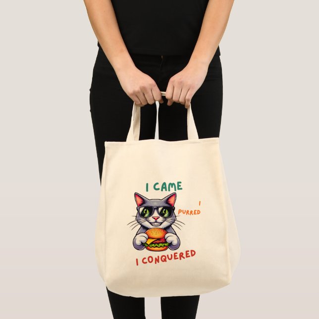 Tote Bag Chat nerd cool avec hamburger tomcat cheeseburger (Devant (produit))