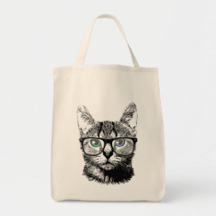 Tote Bag Chat Nerdy Hipster Kitten en lunettes