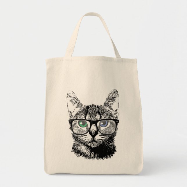 Tote Bag Chat Nerdy Hipster Kitten en lunettes (Devant)