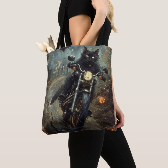 Tote Bag Chat Noir à Moto Halloween Épouvantable (De près)