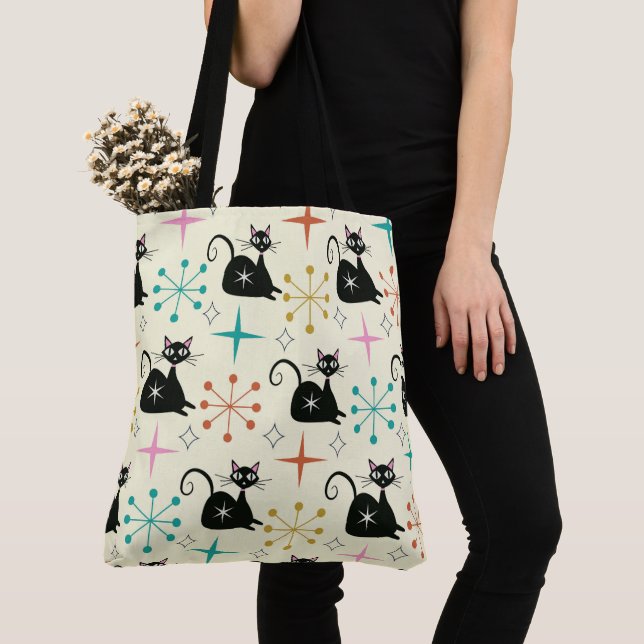Tote Bag Chat noir atomique du milieu du siècle avec explos (De près)