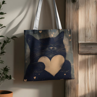 Tote Bag Chat noir au coeur d'or - Amour cosy du chat