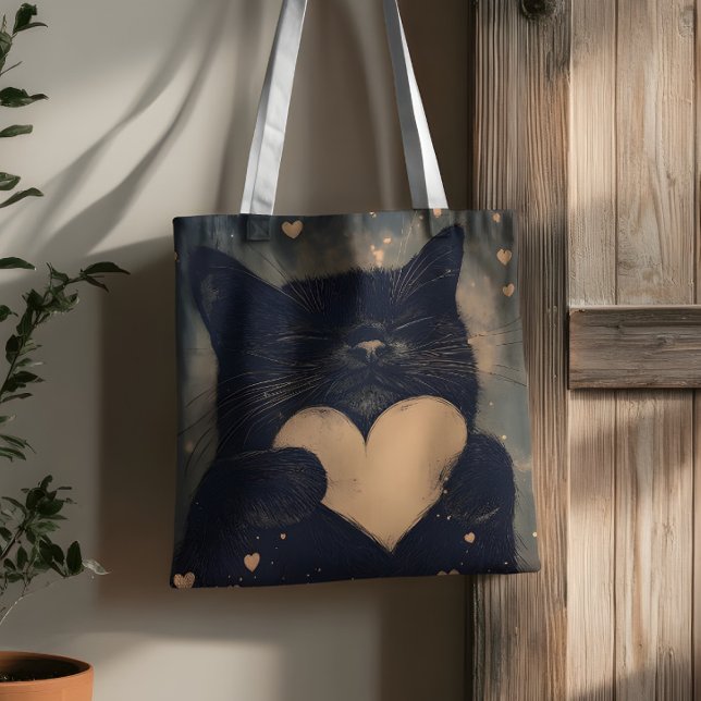 Tote Bag Chat noir au coeur d'or - Amour cosy du chat (Créateur téléchargé)