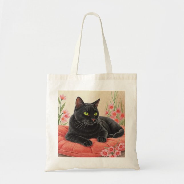 Tote Bag Chat noir au repos (Devant)