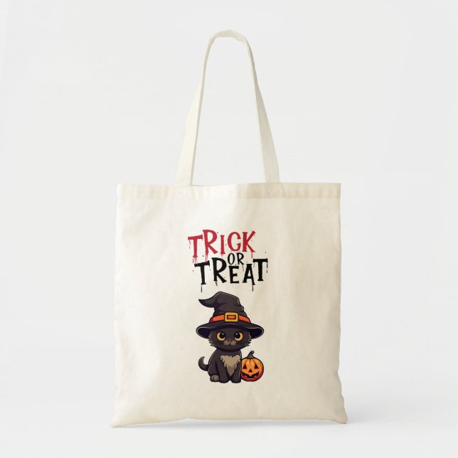 Tote Bag Chat Noir Avec Citrouille Jack Lantern Trick Ou Tr (Devant)
