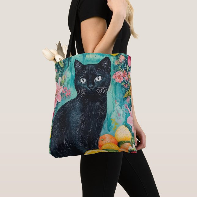 Tote Bag Chat noir avec des fruits (De près)