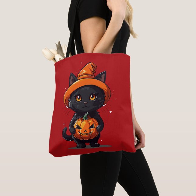 Tote Bag Chat noir avec Halloween Jack-O' (De près)