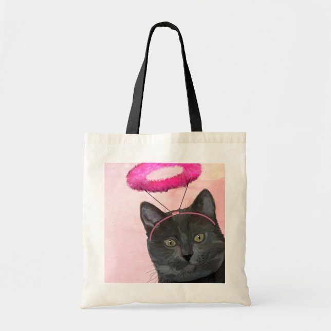 Tote Bag Chat Noir Avec Halo Angel Rose (Devant)