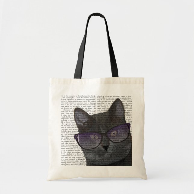 Tote Bag Chat noir avec lunettes de soleil 2 (Devant)