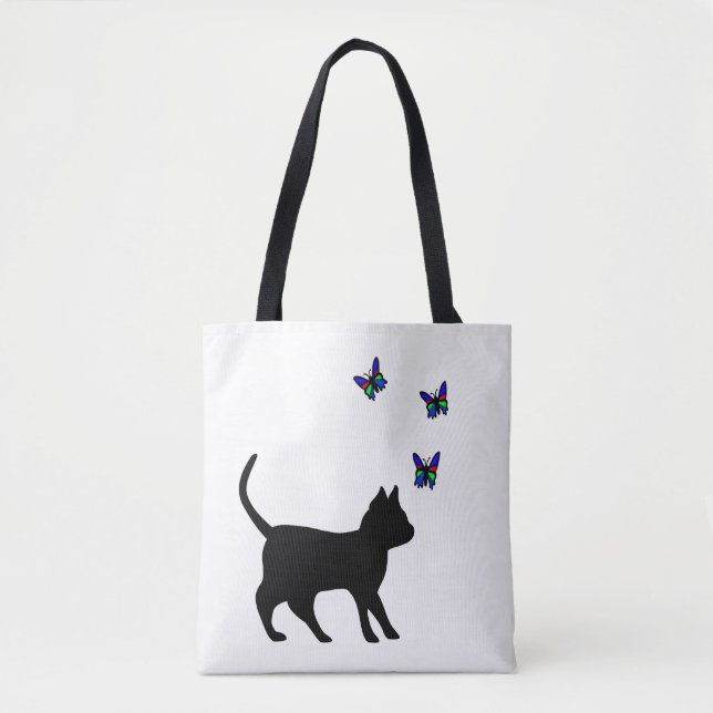 Tote Bag Chat noir avec papillon (Devant)