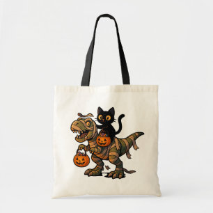 Tote Bag Chat noir chevauchant un T-Rex momie – Dino Hallow