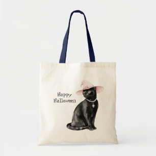 Tote Bag Chat Noir Chic Chapeau Rose Halloween