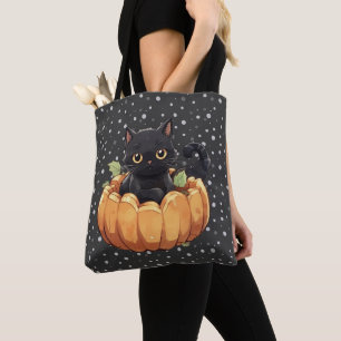 Tote Bag Chat noir Citrouille pois noir Halloween