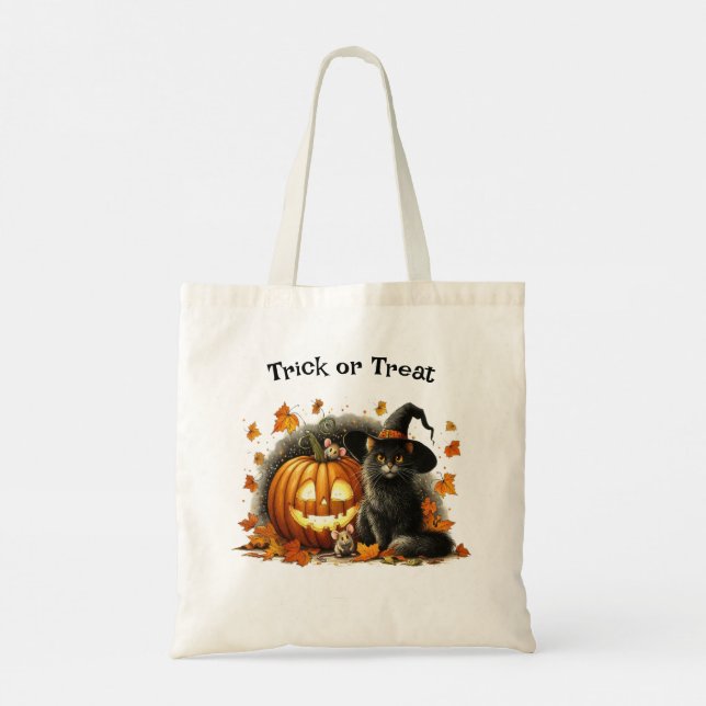 Tote Bag Chat noir dans la sorcière Casquette Halloween Tri (Dos)