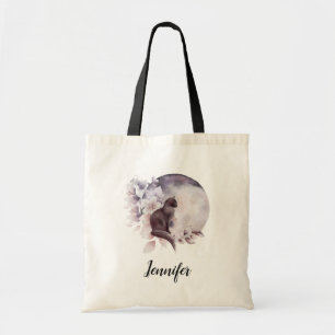 Tote Bag Chat noir devant une Pleine lune magique