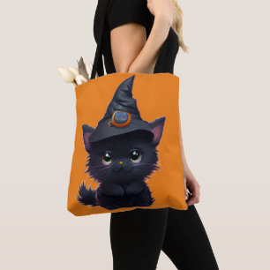 Tote Bag Chat noir d'Halloween blanc mignon