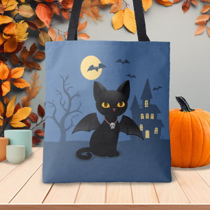 Tote Bag Chat noir d'Halloween vampire avec des ailes