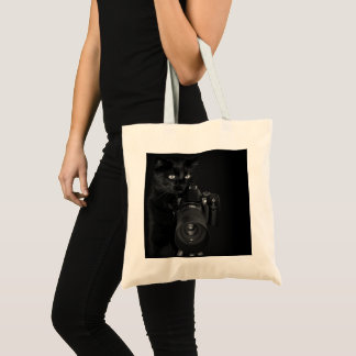 Tote Bag Chat noir drôle avec l'appareil photo