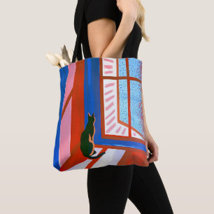 Tote Bag Chat noir drôle dans la fenêtre