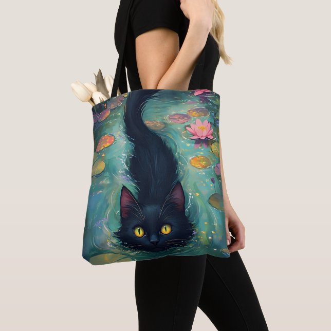 Tote Bag Chat noir drôle est en train de nager  (De près)