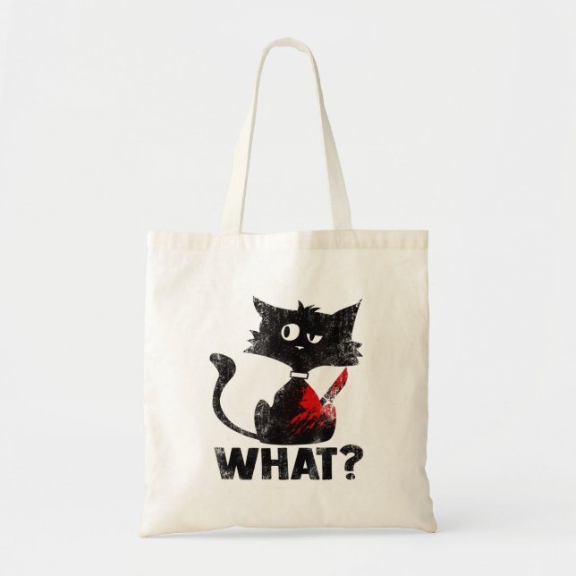 Tote Bag Chat Noir Drôle Meurtrier Avec Hallowee Couteau (Devant)