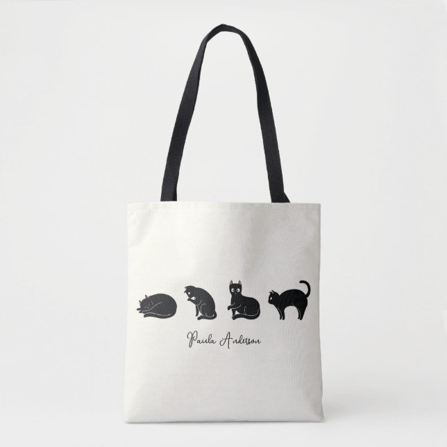 Tote Bag Chat noir drôle mignon personnalisable (Devant)