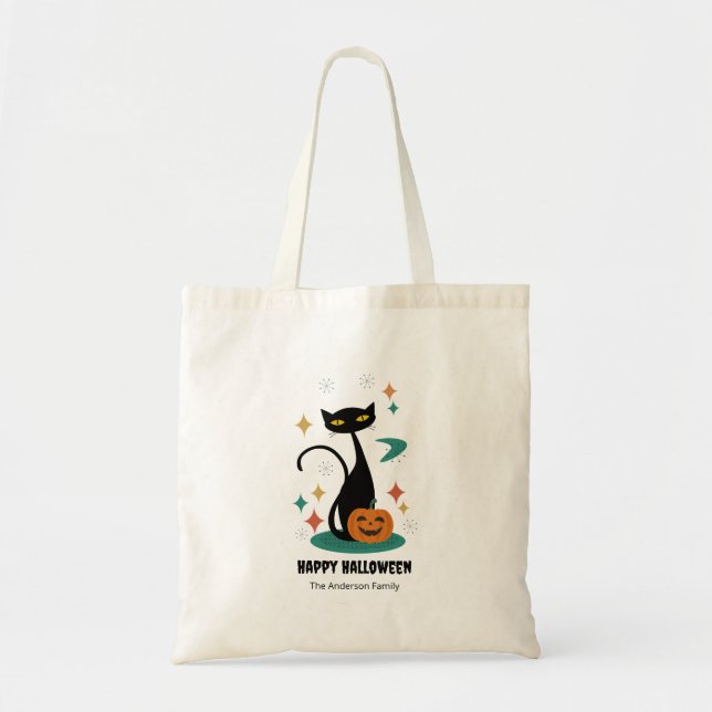 Tote Bag Chat noir du milieu du siècle d'Halloween (Devant)