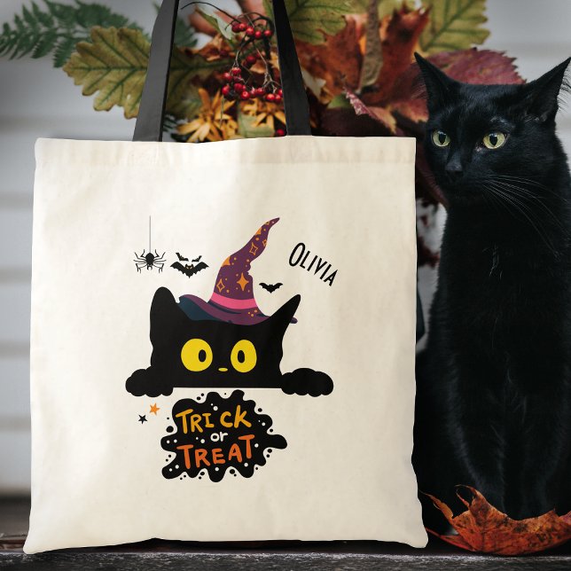 Tote Bag Chat noir Éffrayant personnalisé Trick ou traiteme (Créateur téléchargé)