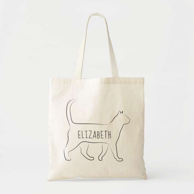 Tote Bag Chat noir élégant Personnalisé avec votre nom Four (Devant)