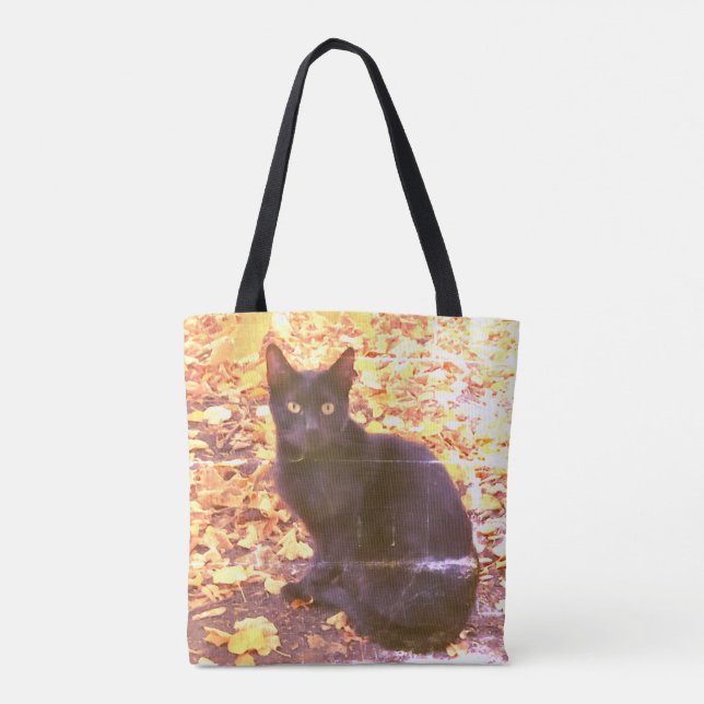 Tote Bag Chat noir en automne photo (Dos)