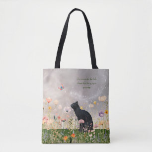 Tote Bag Chat noir en fleurs
