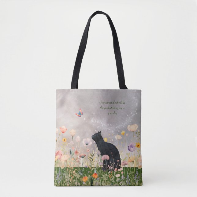 Tote Bag Chat noir en fleurs (Devant)