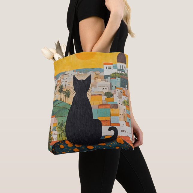 Tote Bag Chat Noir et Belle Ville (De près)