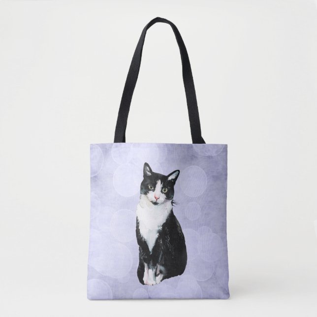 Tote Bag Chat noir et blanc de smoking d'aquarelle (Devant)