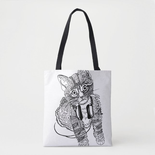 Tote Bag Chat noir et blanc drôle dans l'illustration (Devant)
