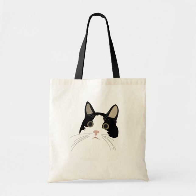 Tote Bag Chat noir et blanc Kitty mignon (Devant)