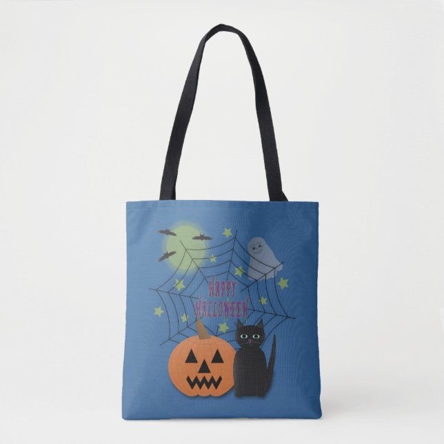 Tote Bag Chat noir et Citrouille pas effrayant Halloween (Devant)