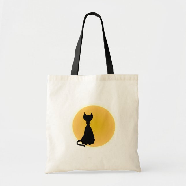 Tote Bag Chat noir et lune jaune Halloween Art (Devant)