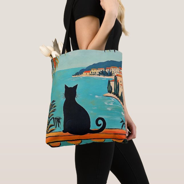 Tote Bag Chat Noir et Mer (De près)