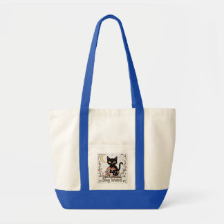 Tote Bag Chat noir fantaisiste encadré par des champignons 