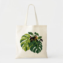 Chat noir fantaisiste Monstera Art botanique