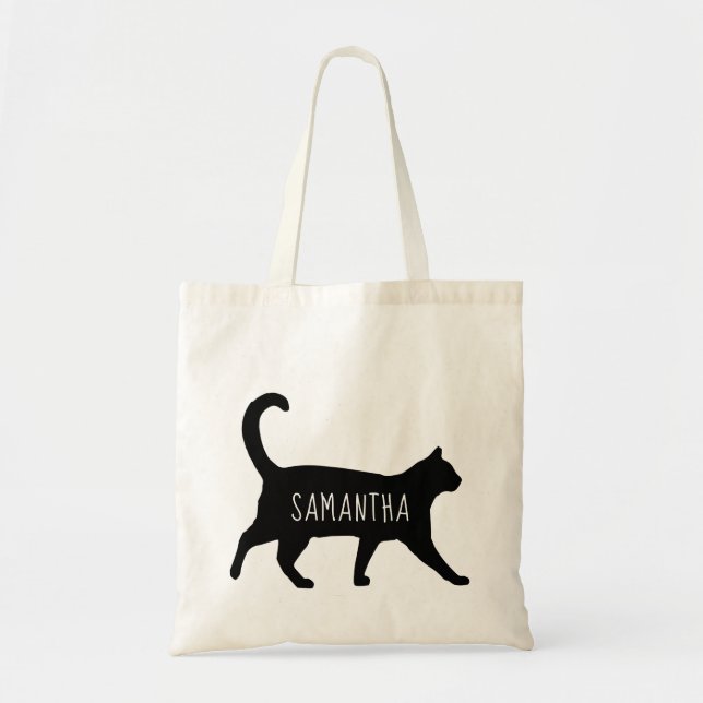 Tote Bag Chat noir fantastique personnalisé avec votre nom (Devant)