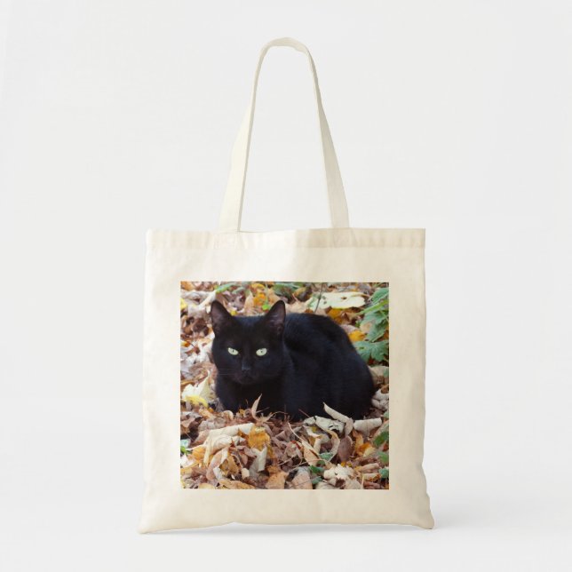 Tote Bag Chat noir Feuilles d'automne Budget Fourre-tout (Devant)
