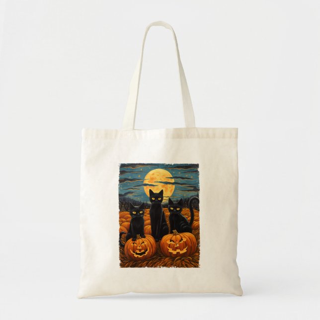 Tote Bag Chat noir Halloween Amoureux de les chats Starry N (Devant)