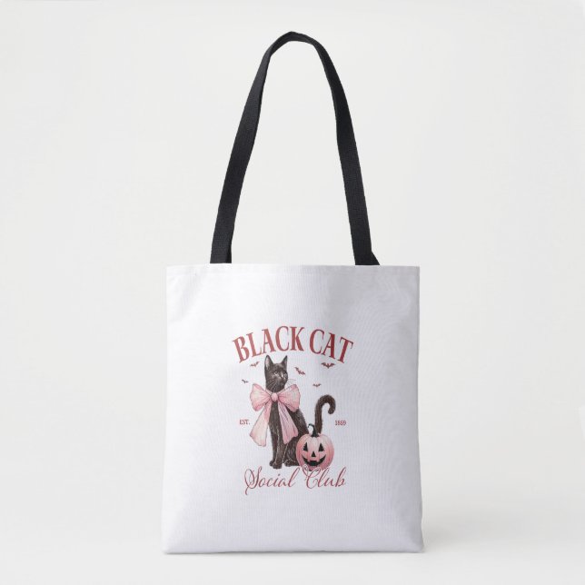 Tote Bag Chat noir Halloween Coquette Social Club Bow rose (Devant)