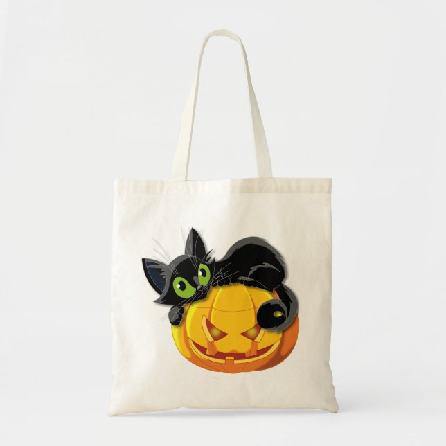 Tote Bag Chat noir Halloween Kitten Clip art (Devant)